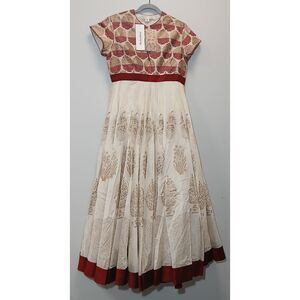 Rohit bal womens medium indian anarkali dress long wedding party red beige tan